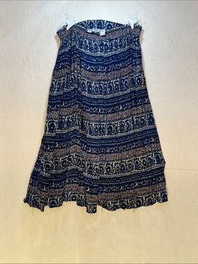 Jane Ashley Navy and Cream Boho Printed Maxi Skirt